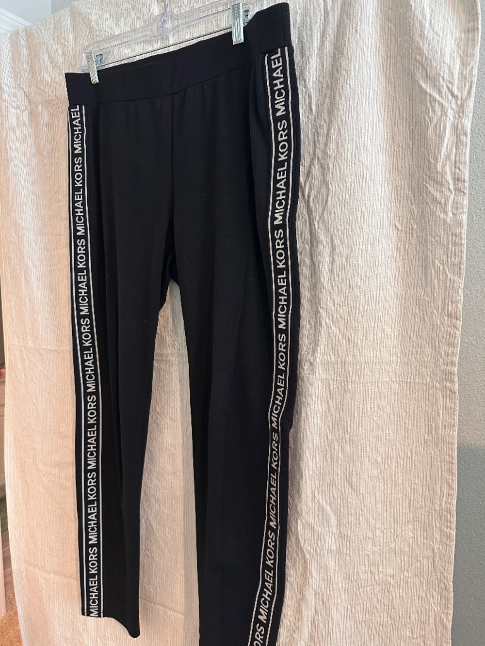 Michael Kors Logo Tape Leggings Black Size L Stretch Pull-On - Picture 3 of 5